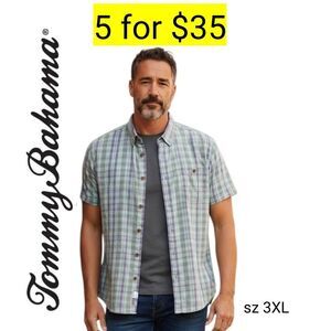 Tommy Bahama Carribean Blue Checked Collar Short Sleeve Shirt SALE 5 for 35